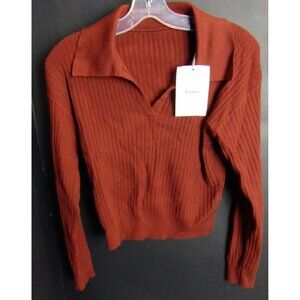Maiora Ribbed Knit Crop Sweater Rust Orange Long Sleeve NWT Women’s Top Chic